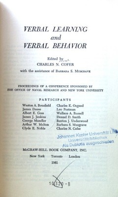 Verbal Learning and Verbal Behavior; McGraw-Hill Series in Psychology; Cofer, Ch