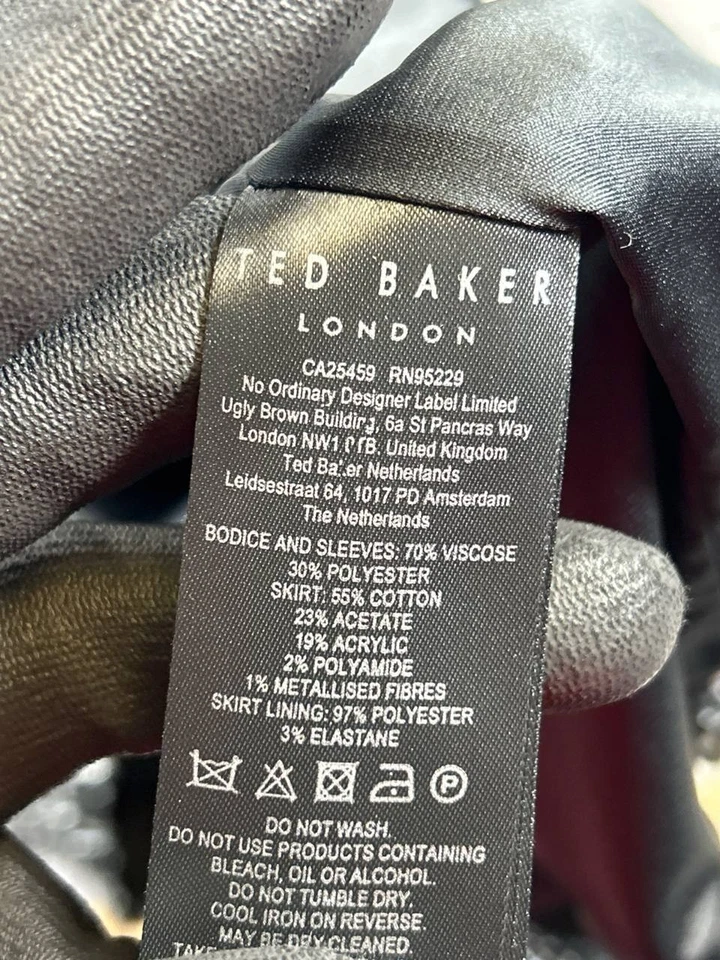 Vestido Ted Baker para mujer 6 negro gris tejido blusa * Foto 4 de 4