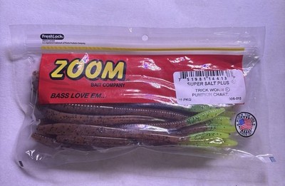 Zoom Super Salt Plus Trick Worm Pumpkin Chart Worm Fishing Bait 20 Pack