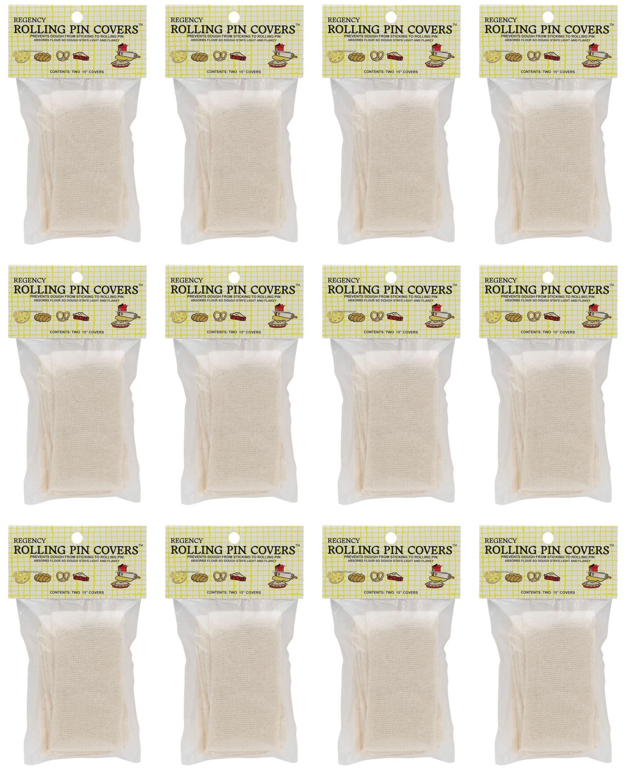 Regency Rolling Pin Covers - 2 Cotton Covers, 15 inches (12-Pack)