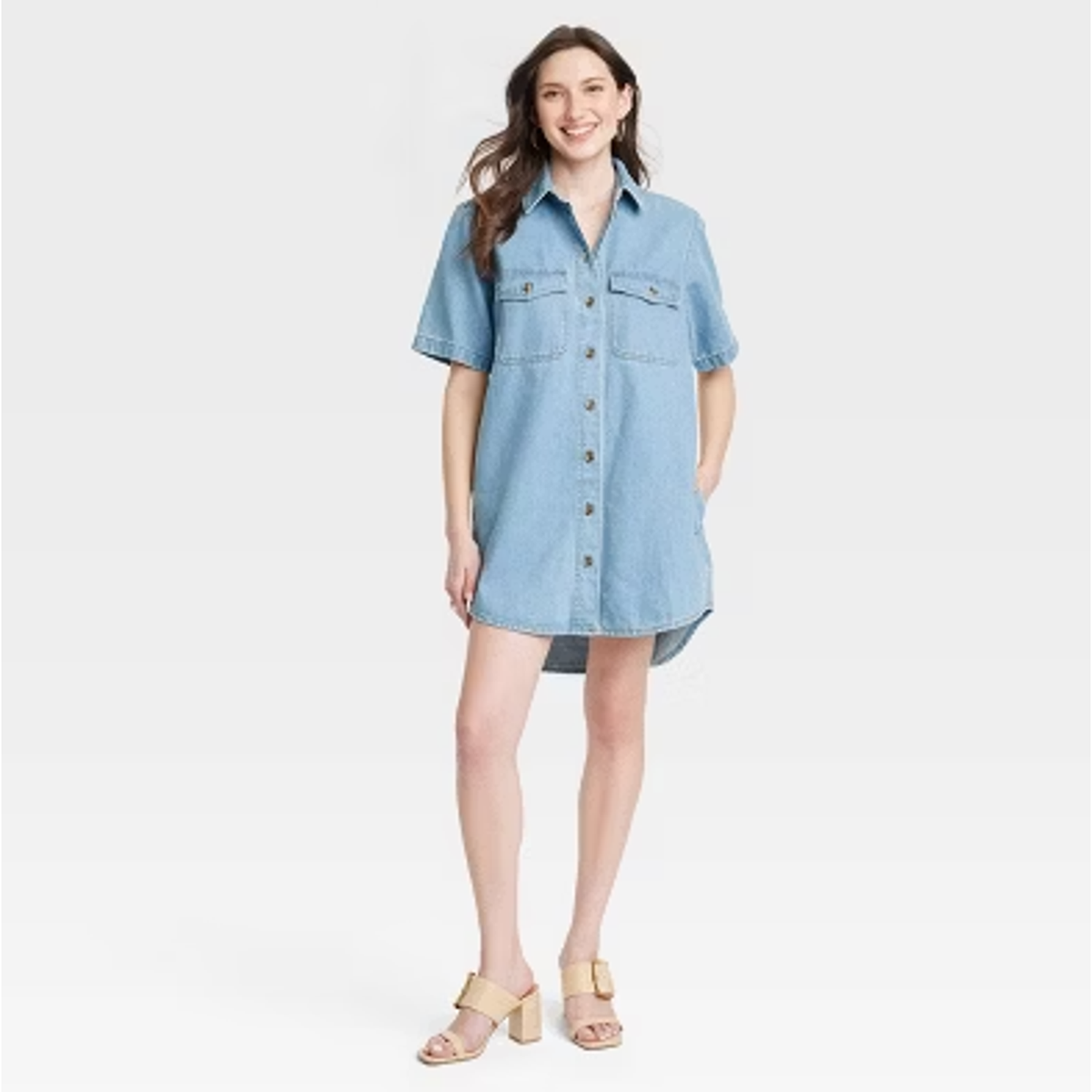 white christmas dresses Thread New - Women's Short Sleeve Mini Shirtdress main image 0