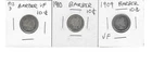 1909, 1910, 1912-D BARBER 10c, COIN LOT .90 SILVER, RATED F-VF G00D SHAPE
