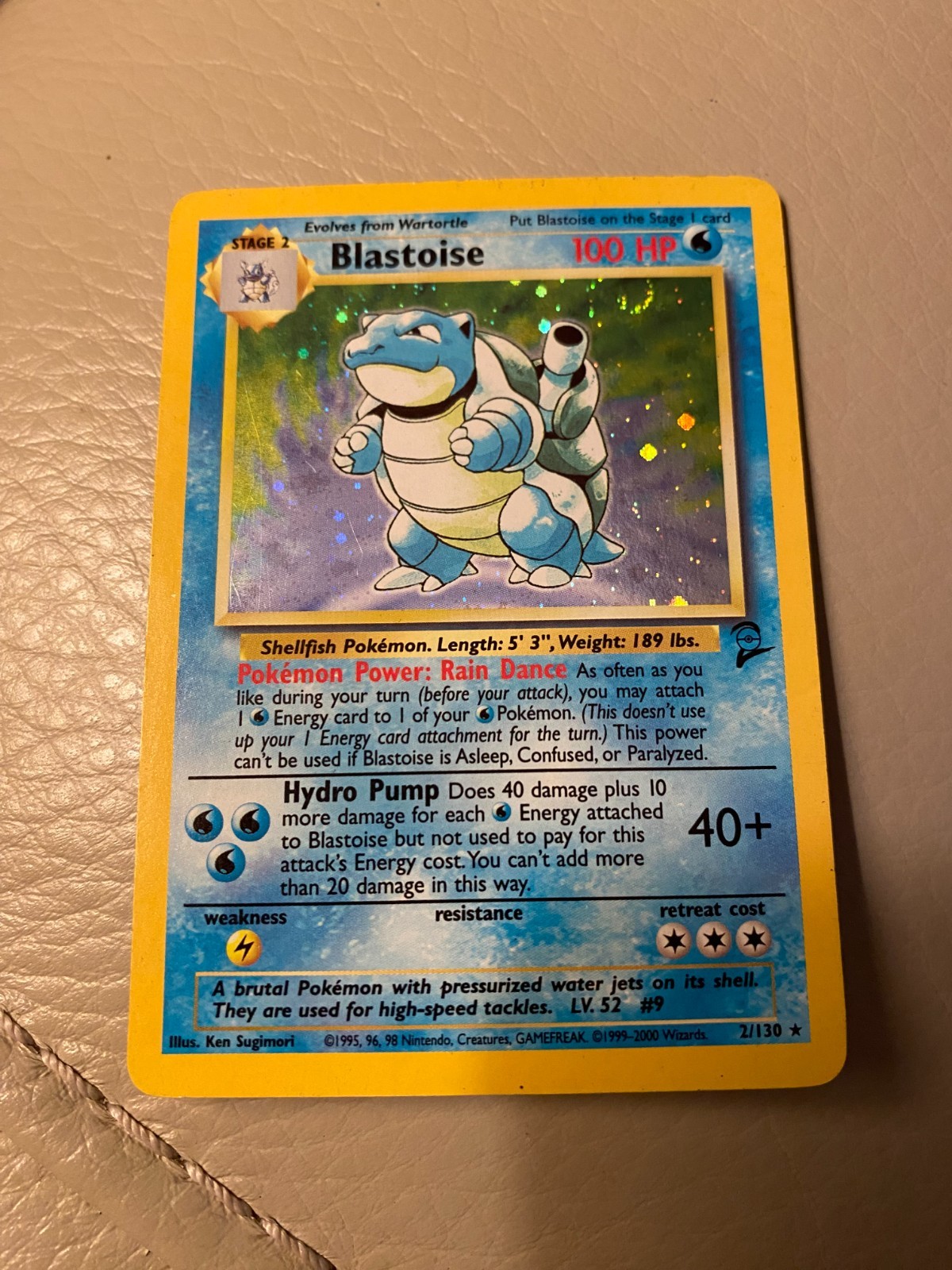 Pokémon TCG Blastoise 2/130 Swirl Base Set 2 Holo Rare Card Vintage LP