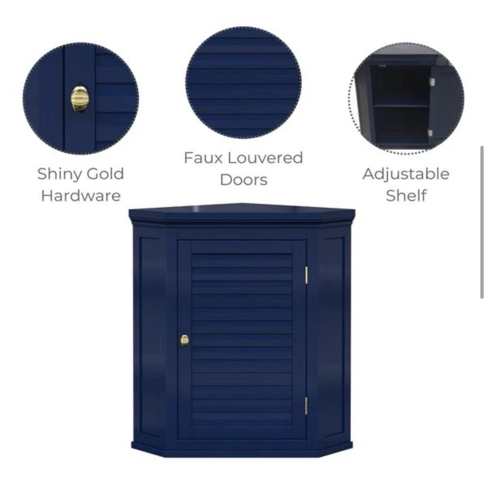 Gabinete de baño de pared esquinero azul marino Teamson Home Glancy 15”x22,5”x24” Foto 4 de 4