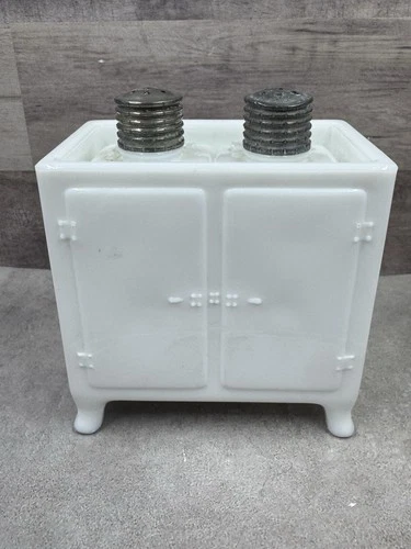 Vintage GE Refrigerator Salt & Pepper Shakers Milk Glass General Electric