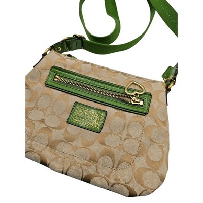 Vtg Y2K Coach Poppy Signature Canvas Heart Zipper Beige Green