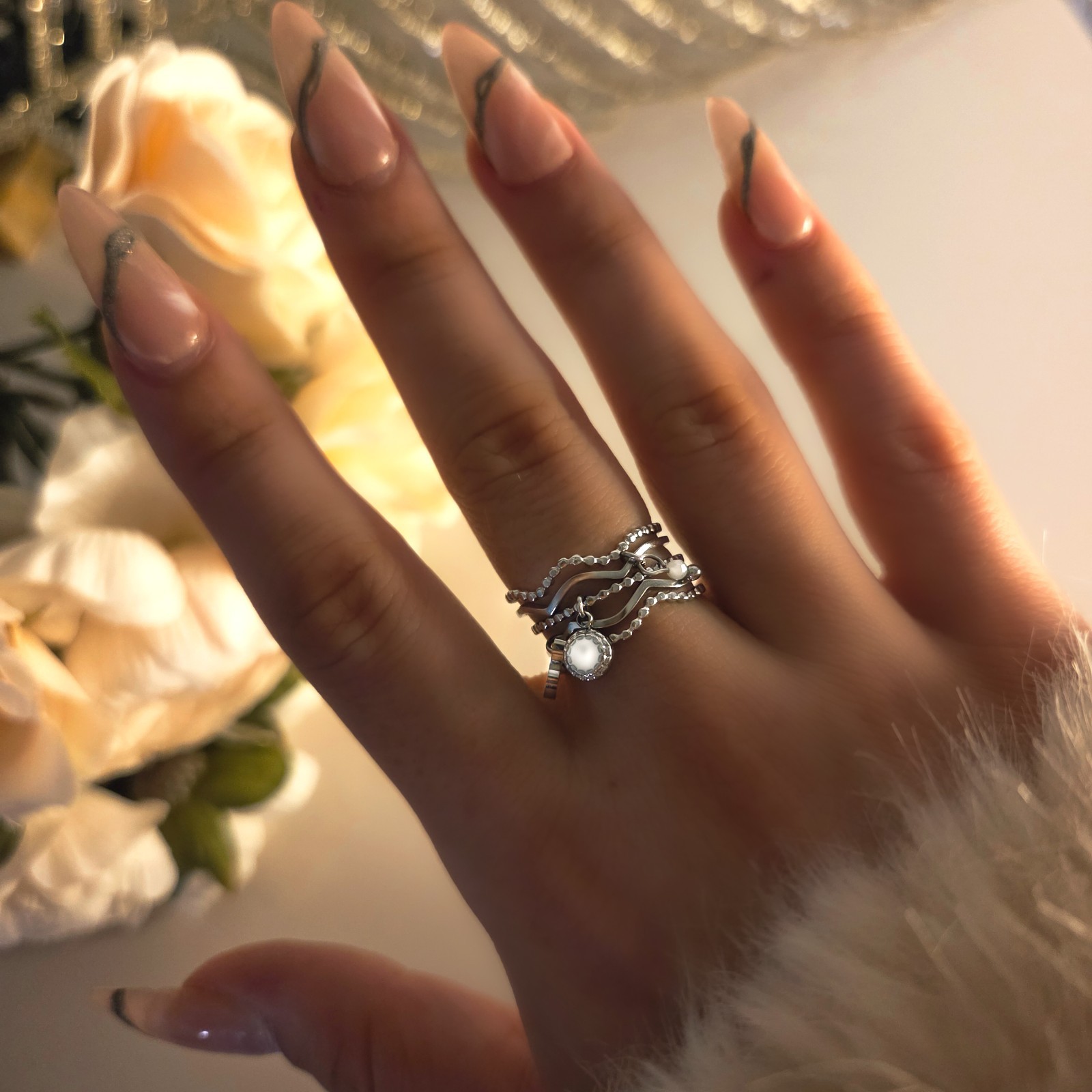 Bague ajustable en acier inoxydable argenté multi-rangs à offrir - 2