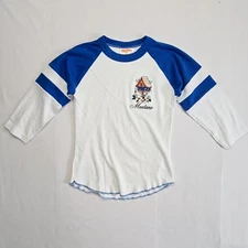 Vintage Montana Raglan Shirt Womens Small Birdhouse Graphic Blue White Tee