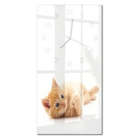 Glasuhr Aus GehäRtetem Glas Als Wanddekoration Rote Katze WeißE Zeiger 30X60 Cm