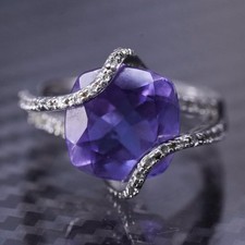 Size 5, vintage sterling silver 925 statement ring with amethyst and cluster cz