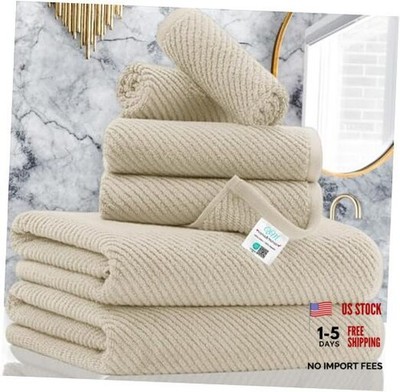 Bath Towel Sets - 100% Cotton | Quick Dry 6 PC Bathroom Towel Set Tan - Beige