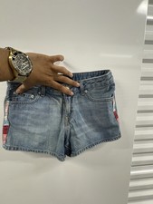 Polo Ralph Lauren Girls Denim Shorts Blue Logo Panels, Size 16