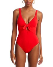 Robin Piccone Ava Knot Plunge Underwire One Piece Swimsuit Fiery Red Women's 2