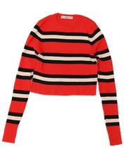 Maglione maglione donna ZARA crop girocollo UK 12 medio rosso righe viscosa DH11