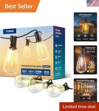 25FT Outdoor String Lights with 10 1 Shatterproof Edison Bulbs - Waterproof