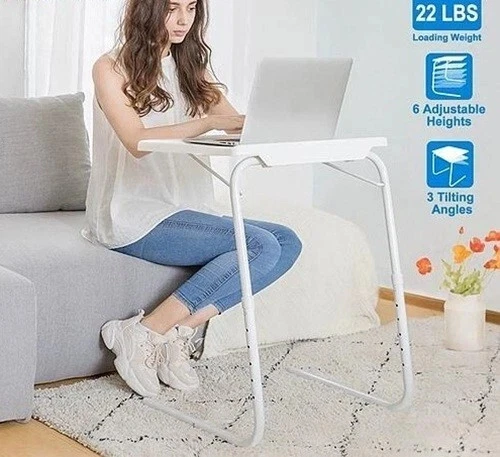 Folding Adjustable TV Laptop Dinner Table 6 Heights 4 Tilt Angles Portable Desk - Image 3 of 4