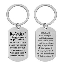 Romantic 1st Anniversary Keychain Forever Love Gift for Couples, Dog Tag Style