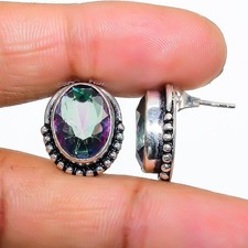 Mystic Topaz  Gemstone Handmade 925 Starling Silver Jewelry Stud Earring 0.99"