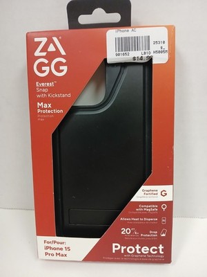 ZAGG Everest Phone Case With Kickstand for iPhone 15 Pro Max, Black