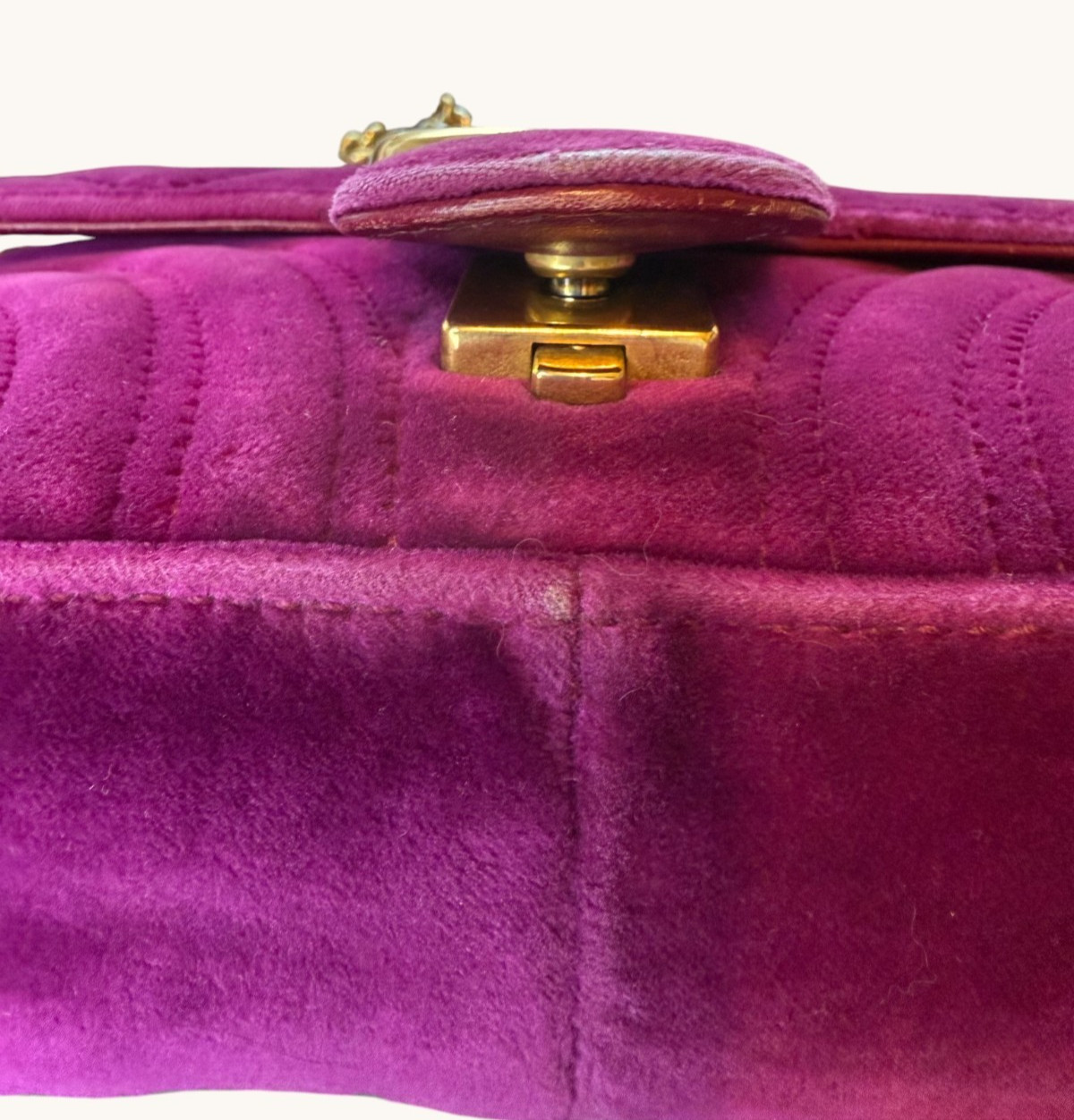 GUCCI Velvet Mini GG Marmont Flap Cross body Shoulder Bag Fuchsia Purple COA image 8
