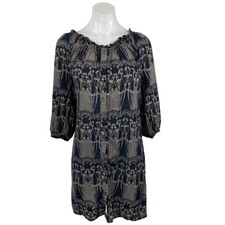 Banana Republic Black Peasant Floral Smocked Button Up Mini Shirt Dress Size S