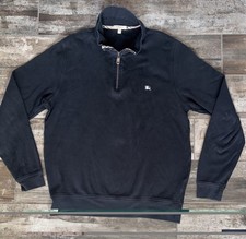 Burberry London 1/4 Zip Pullover Sweater Cotton Sweatshirt Black Men's Size L