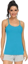 Women's Solid Color Basic Long Tanks Adjustable Spaghetti Strap Camisole Top