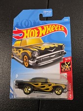 Hot Wheels HW FLAMES Black W/Flames '57 Chevy Belair #6/10 1/64