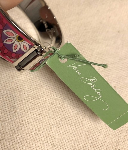 Vera Bradley Bangle Bracelet PAISLEY MEETS PLAID Hinged SILVER PINK ๐ NWT $38 - Picture 6 of 10
