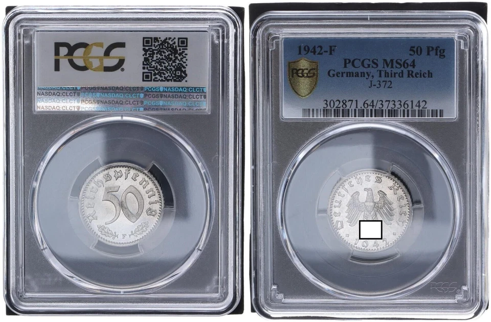 3. Reich 50 Pfennig 1942-F PCGS MS64 Prachtexemplar Stempelglanz   105377 - Bild 1 von 1