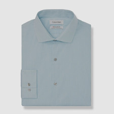 80 Calvin Klein Men Blue Micro Grid Check Extra Slim Stretch Dress Shirt Size M