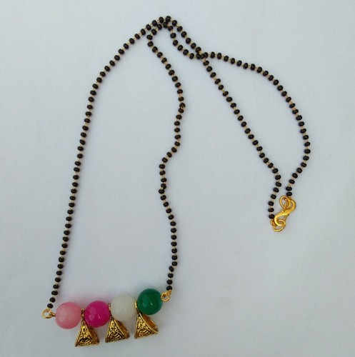 Indian Ethnic 20" Golden Black Beads Chain Wedding Mangalsutra Necklace Jewelry - Picture 8 of 12