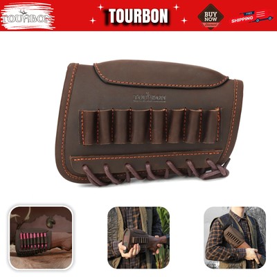 TOURBON Leather Rifle Buttstock Cover Ammo Pouch Hunting Cheek Riser Rest Sleeve