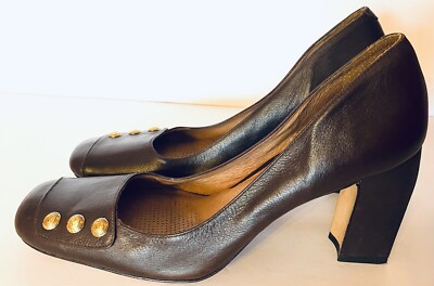 Corso Como Studded Brown Leather Pumps Block Heels Size 8.5M Work Business GUC