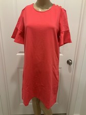 Draper James Dress Medium Women's Coral Puffy Flutter Sleeve 3 Button Trim