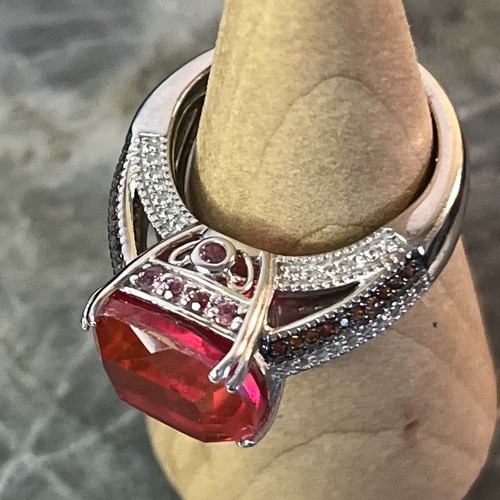 Stunning Volcanic Quartz, Lotus Garnet, White & Chocolate Zircon Platinum Ring 8 - Picture 16 of 19