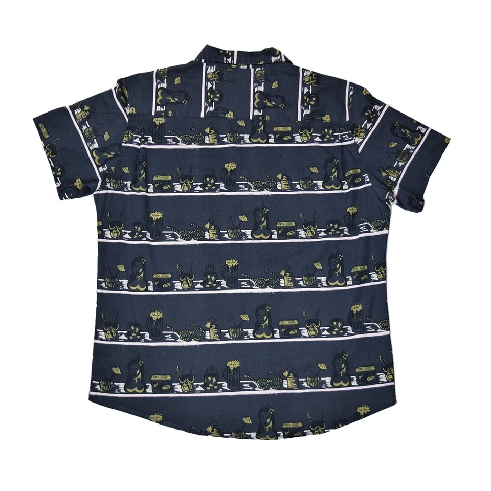 Matix Tiki Bar Hawaiian Shirt Men’s Large Navy Blue Aloha Button Up Summer Top - Image 2 of 4