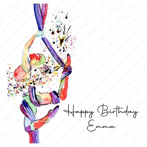 PERSONALISED AERIAL SILK GYMNASTICS BIRTHDAY CARD GYMNAST AEROBATICS CARD - Picture 3 of 5