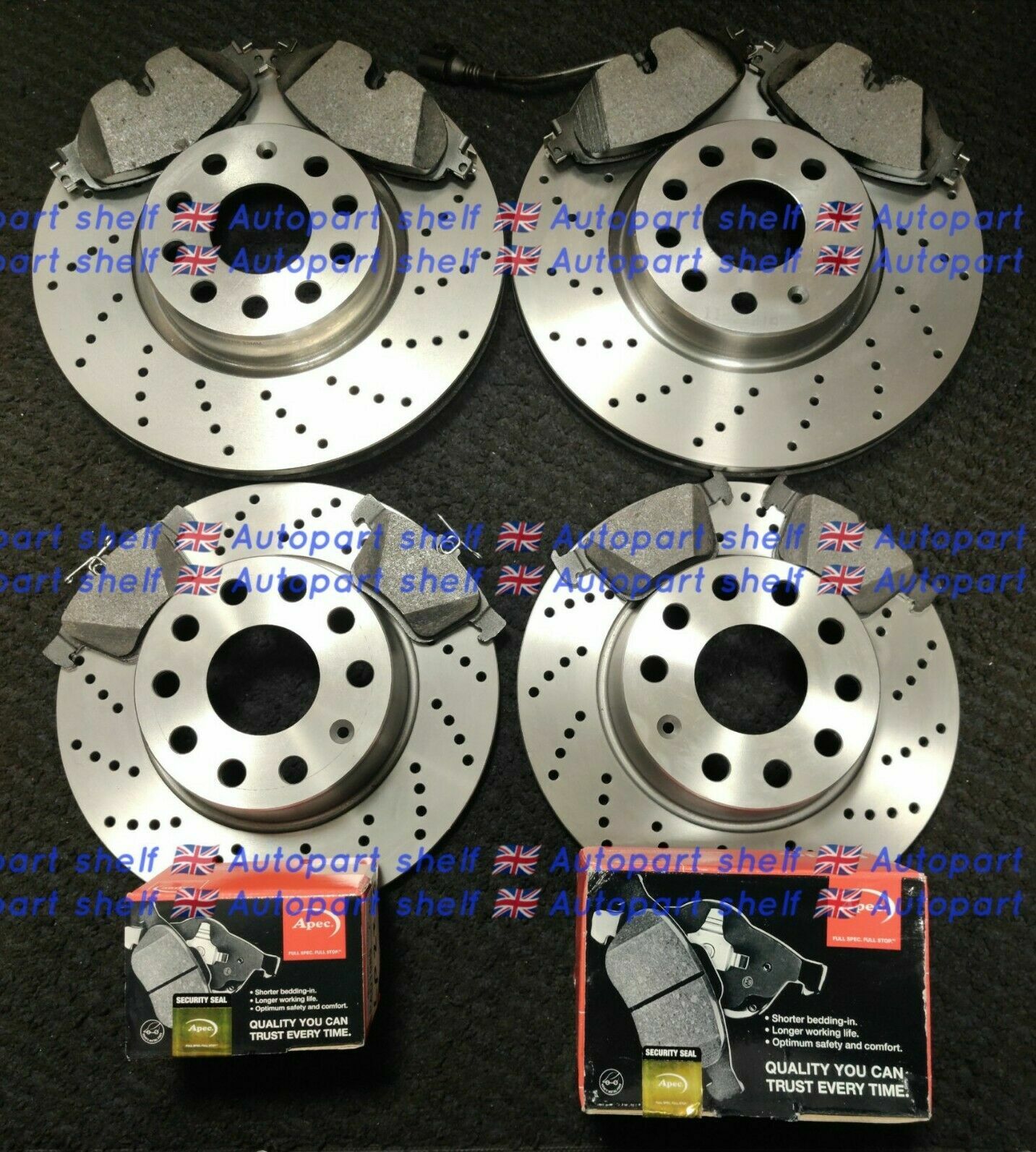 FOR RANGE ROVER EVOQUE DRILLED FRONT & REAR APEC BRAKE DISCS & APEC