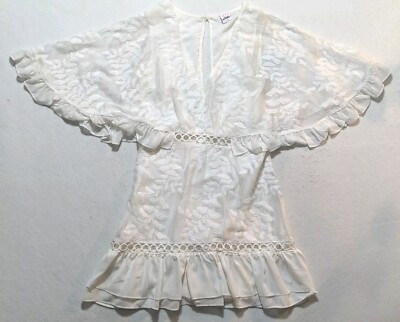 SELFIE LESLIE Women's M Dress Mini CASPAR LEAFY EMBROIDERED White Barbiecore