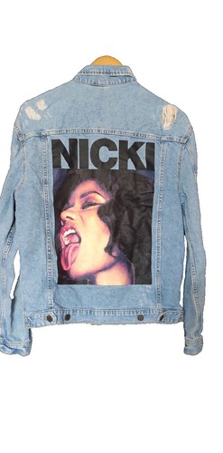 Nicki Minaj Womens Moto Denim Jean Jacket Dark Blue Wash Zipper