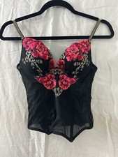 Vtg Y2k Victoria's Secret Red Black Floral Corset Romantic Regency 34B Goth Rave
