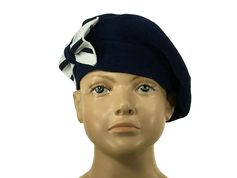 Laulhere Niños Lana Francesa Boina Sombrero Azul Coco con Lazo Blanco/Azul 6 5/8 - FR Foto 2 de 4