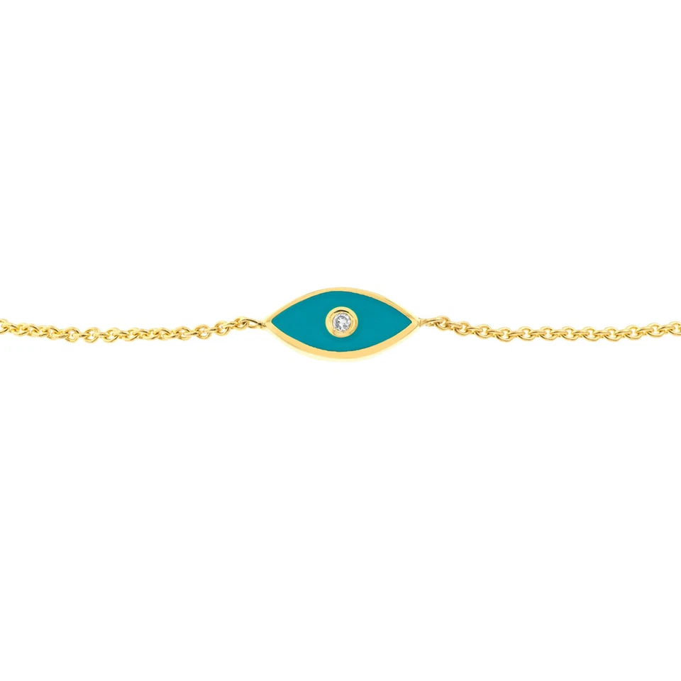 Natural Diamond 14K Yellow Gold Blue Evil Eye Bolo Bracelet (Solid) 9.5" Adj. - Image 3 of 4
