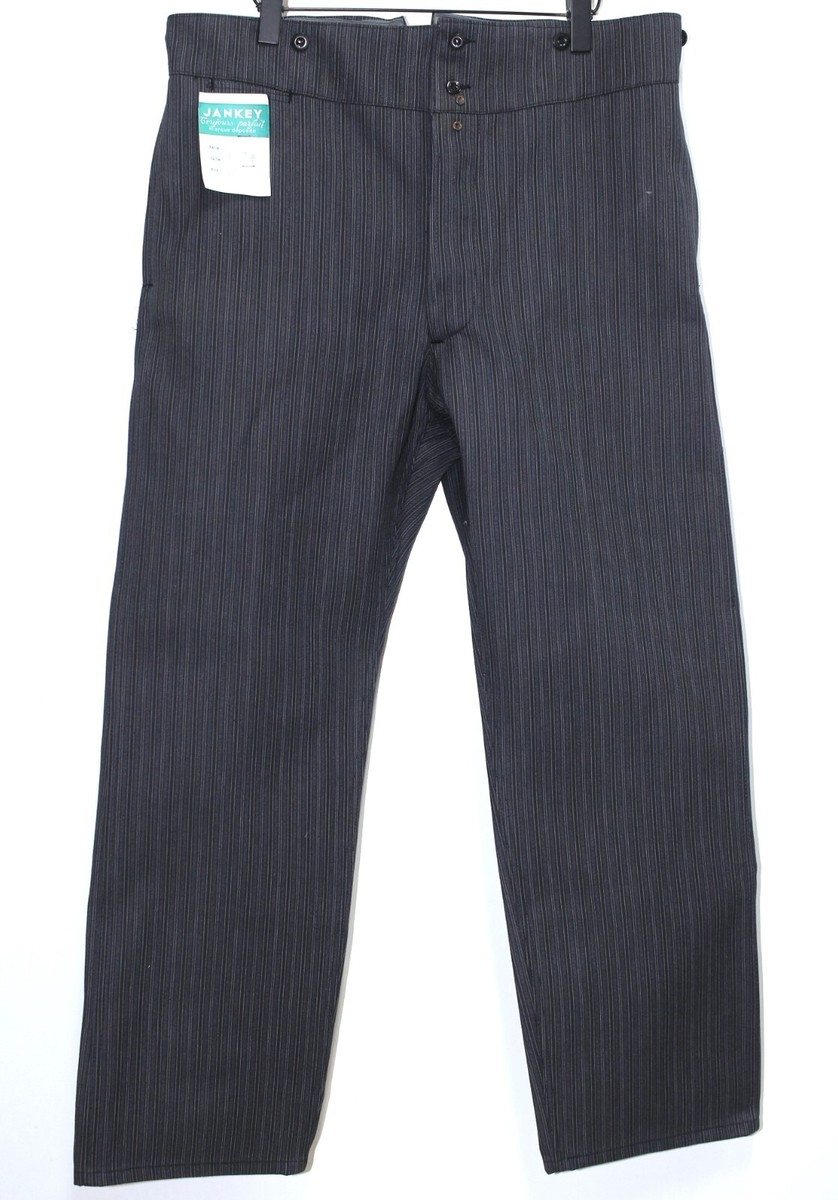 New 1950s Buckle Back Striped Woven Cotton Work Pants JANKEY New 1950s Buckle Back Striped Woven Cotton Work Pants JANKEY