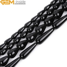 Teardrop Black Agate Onyx Natural Gemstone Beads For Jewelry Making Strand 15"