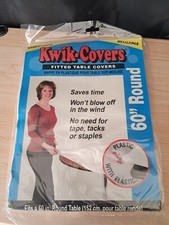 Kwik Covers 60" Round Table White Plastic Elastic Disposable Reusable x 5