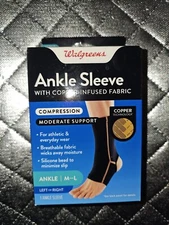 Walgreens Ankle Sleeve, Copper Infused, Moderate Support M/L Left Or Right