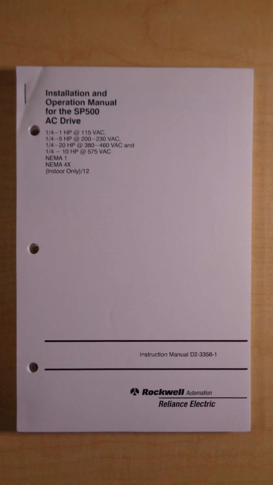 Rockwell Reliance SP500 AC Drive Installation Operation Manual D2-3356-1 8F B4