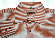 Visconti Uomo Men's Size - 17.5 Brown Blue Striped Long Sleeve Button Up